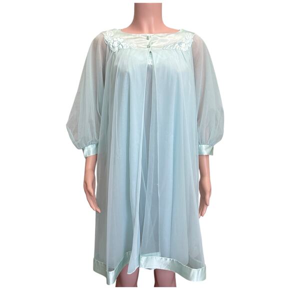 Gossard Artemis Vintage Sheer Blue Peignoir Set Nightgown & Robe Small